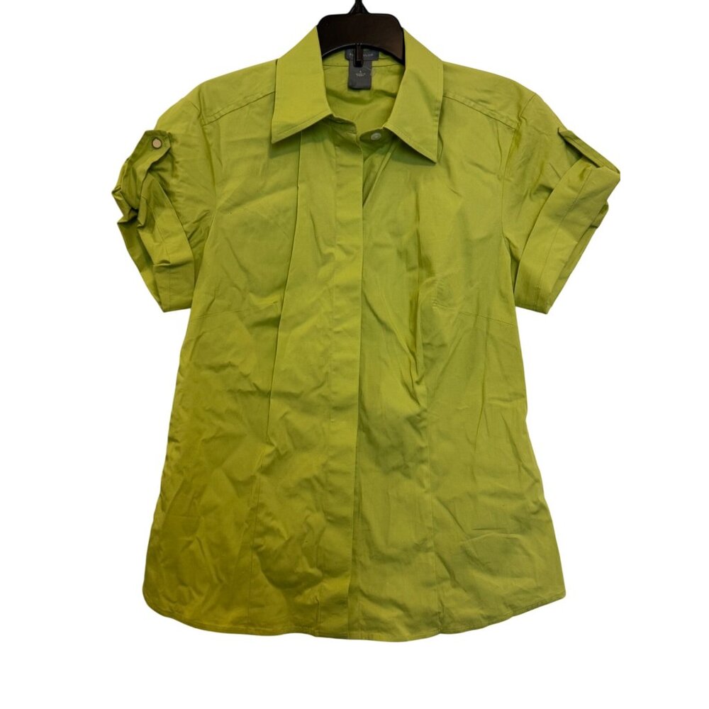 Ann Taylor Short Sleeve Button-Up Blouse Lime Green Size 4